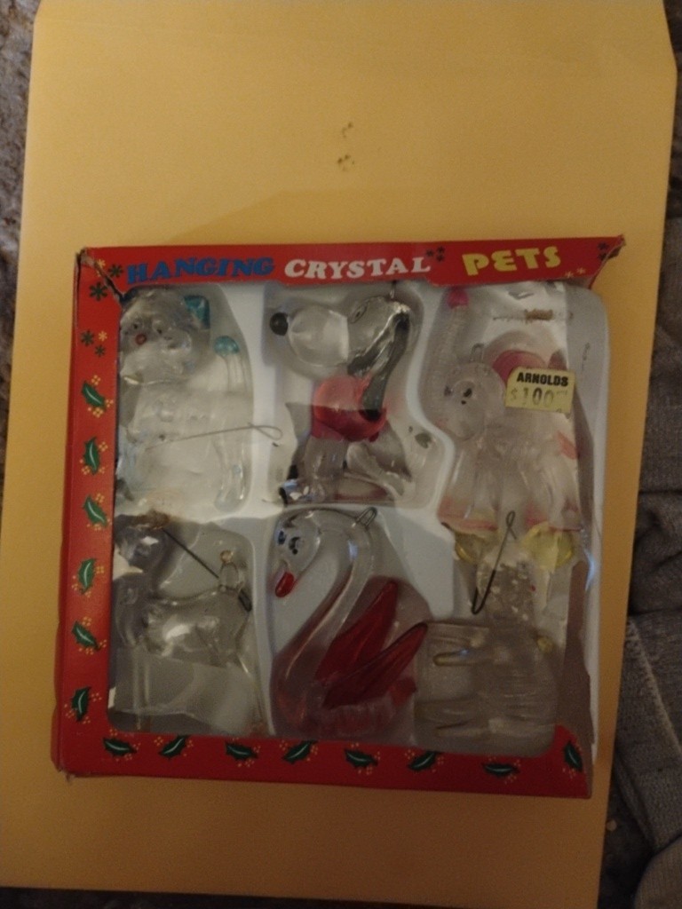 Vintage 1970s Decorative Crystal Pets Animal Figurines Ornamental Box of 6