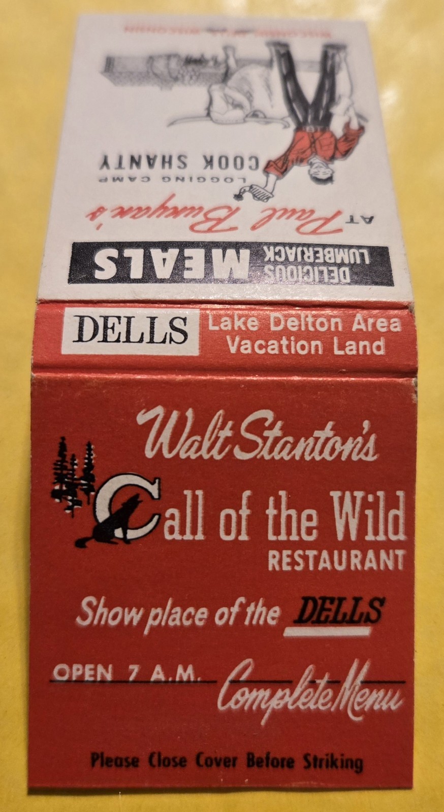 Walt Stanton's Call of the Wild Restaurant The Dells WI Vtg Unused Matchbook 124