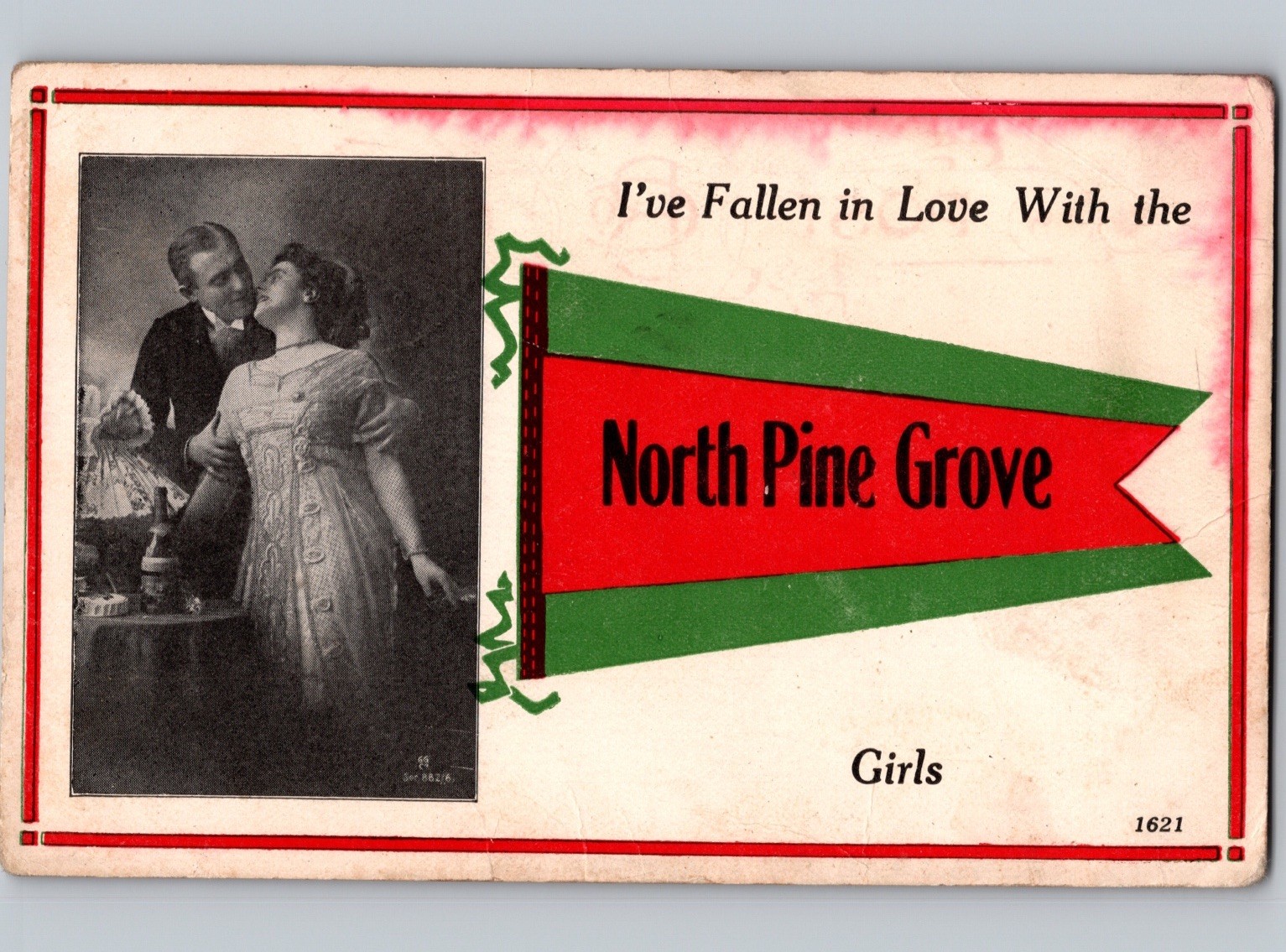 c1910 Fallen In Love Girls In NORTH PINE GROVE Pennsylvania PA Pennant Greetings