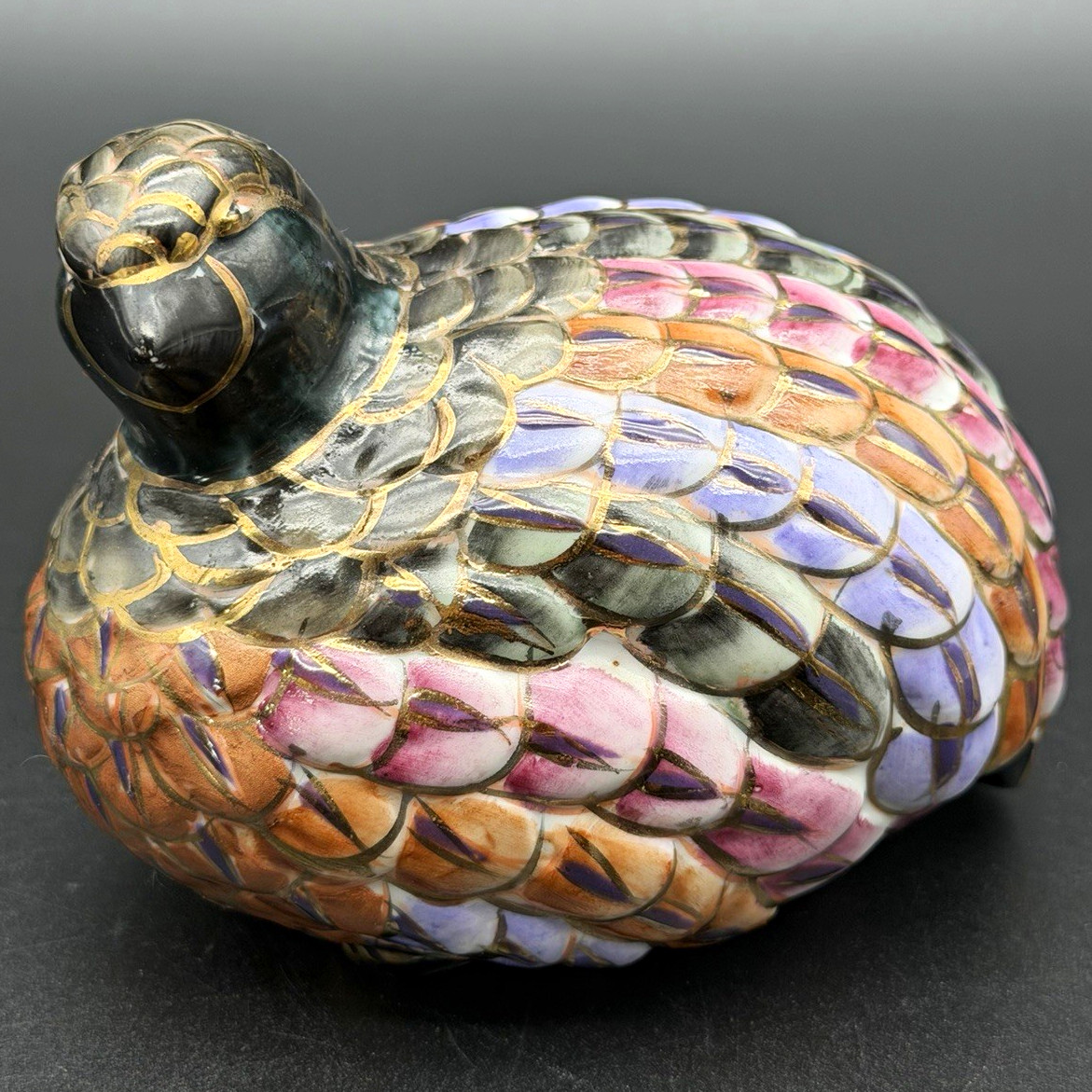 Vintage Hand Painted Porcelain Quail Pastel Moriage Gold Accent Japan Macau