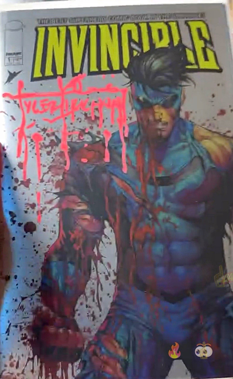 Invincible 1 Tyler Kirkham Battle Damage  NYCC Foil Blood Signed Remark PRESALE