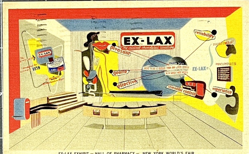 Vtg 1939 World's Fair Ex-Lax Exhibit Hall of Pharmacy Rare WF Postmark