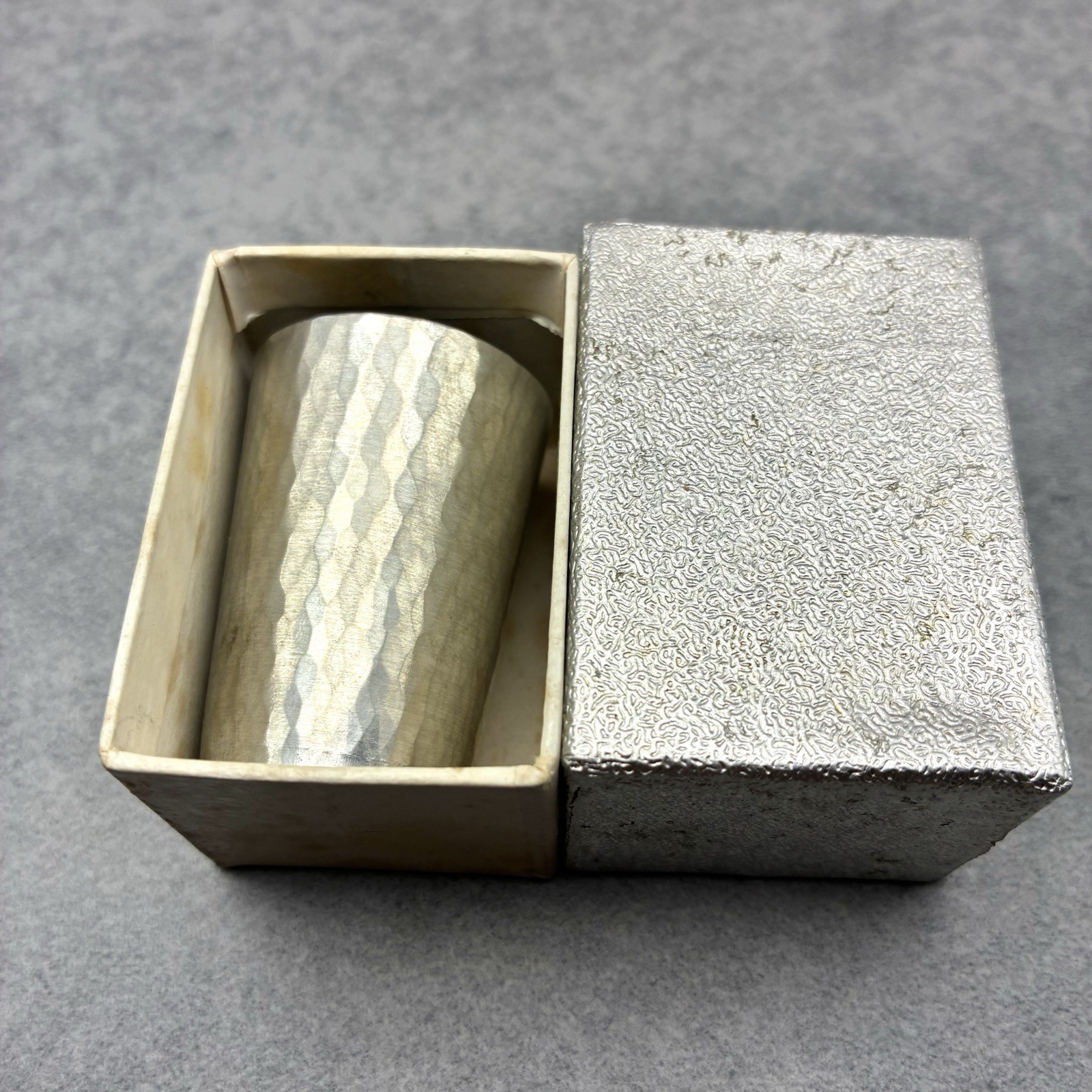 Vintage Japanese Hon-Suzu Pure Tin Sake Cup Hammered Finish w/ Box Japan
