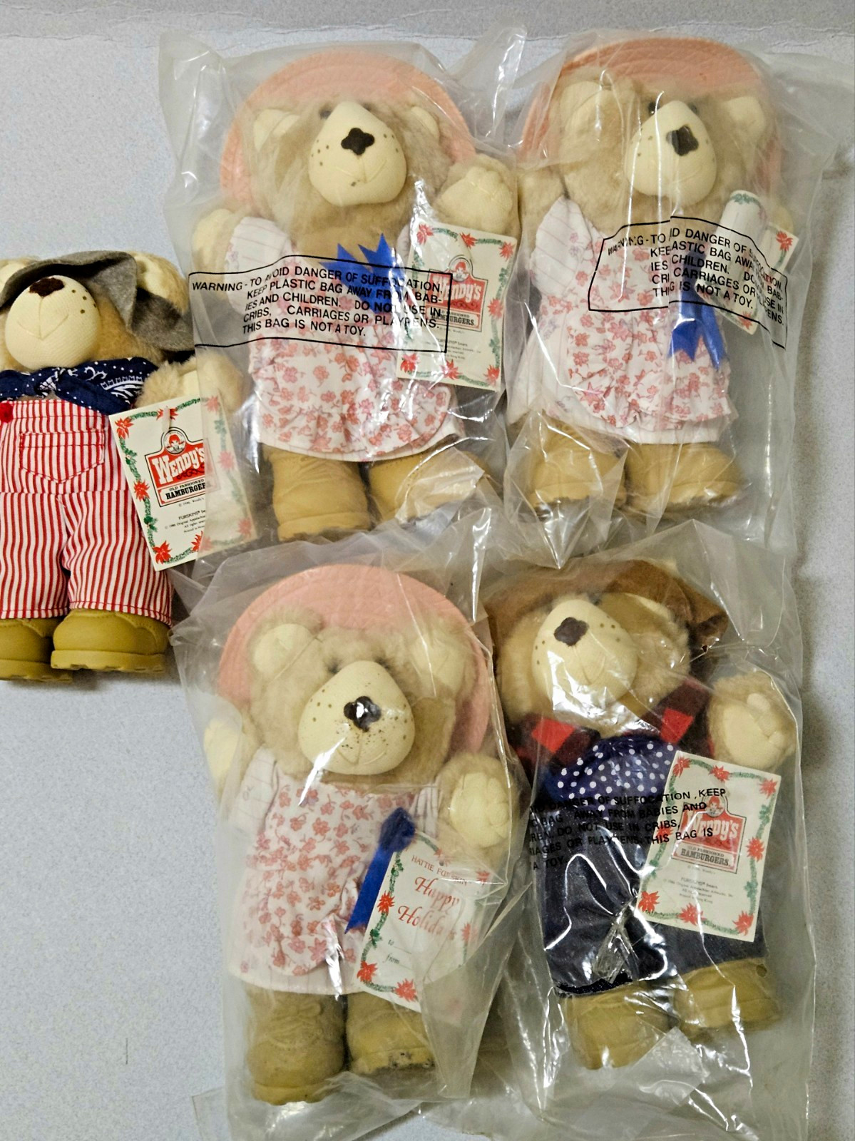 Vintage 1986 Wendy\'s Furskins Plush Bears Lotof 5Original AppalachianArtworksNWT