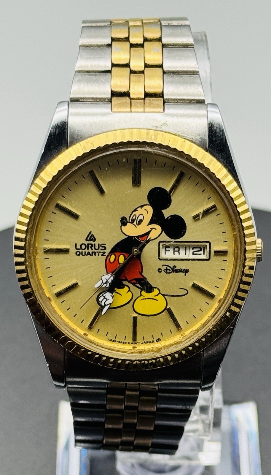 President Style Mouse Watch by Lorus for Disney; Gold & Silver Band