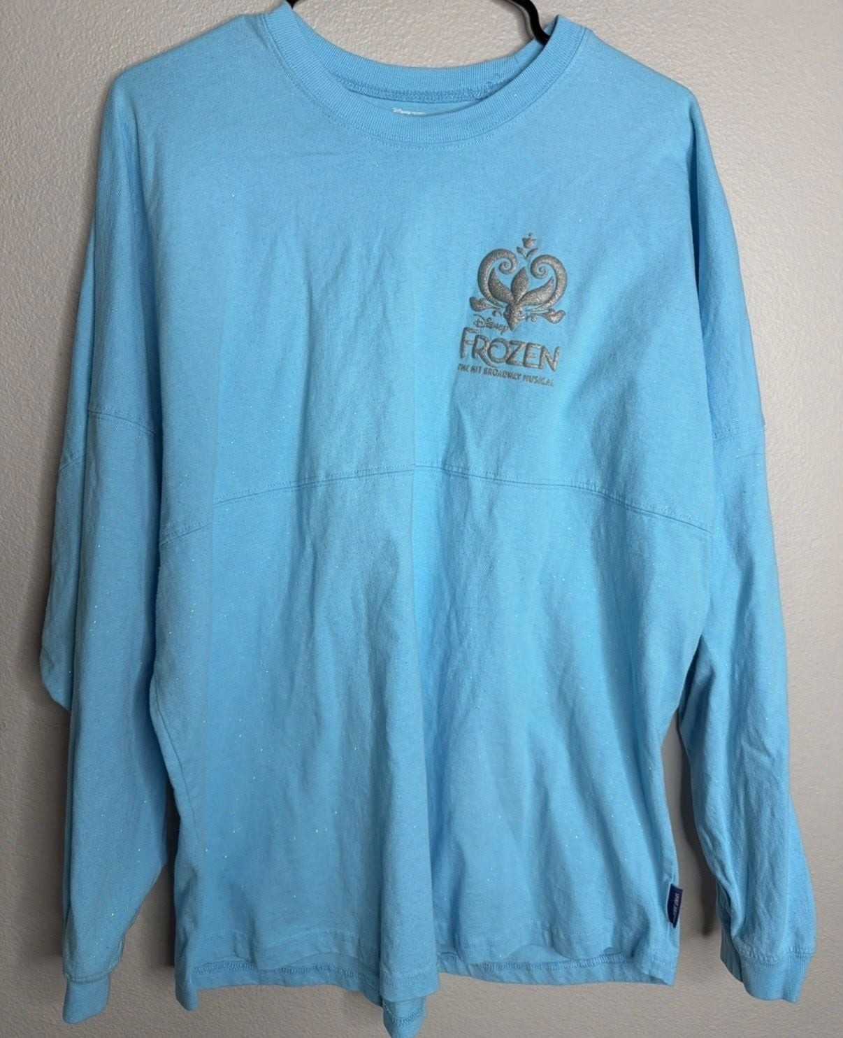 Disney Frozen Spirit Jersey Size XL Blue Glitter Let It Go Broadway