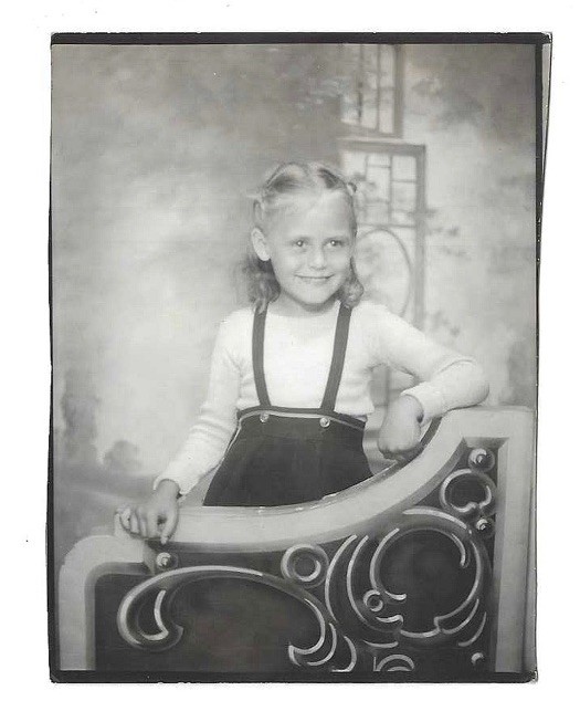 VTG B&W Found Snapshot Photo Adorable Young Blonde Girl Posing in Studio
