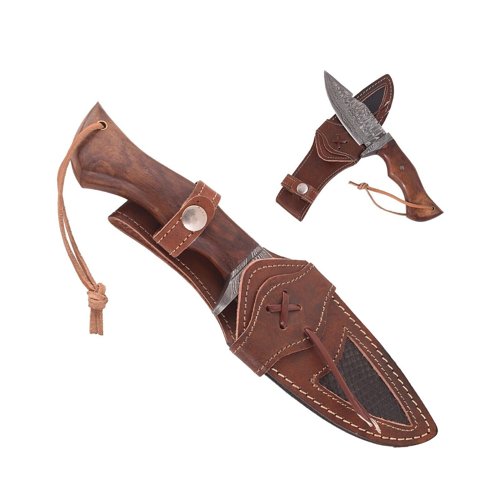 Hunting Knife Fixed Blade Damascus Steel Survival Knives Tool with Leather Cover