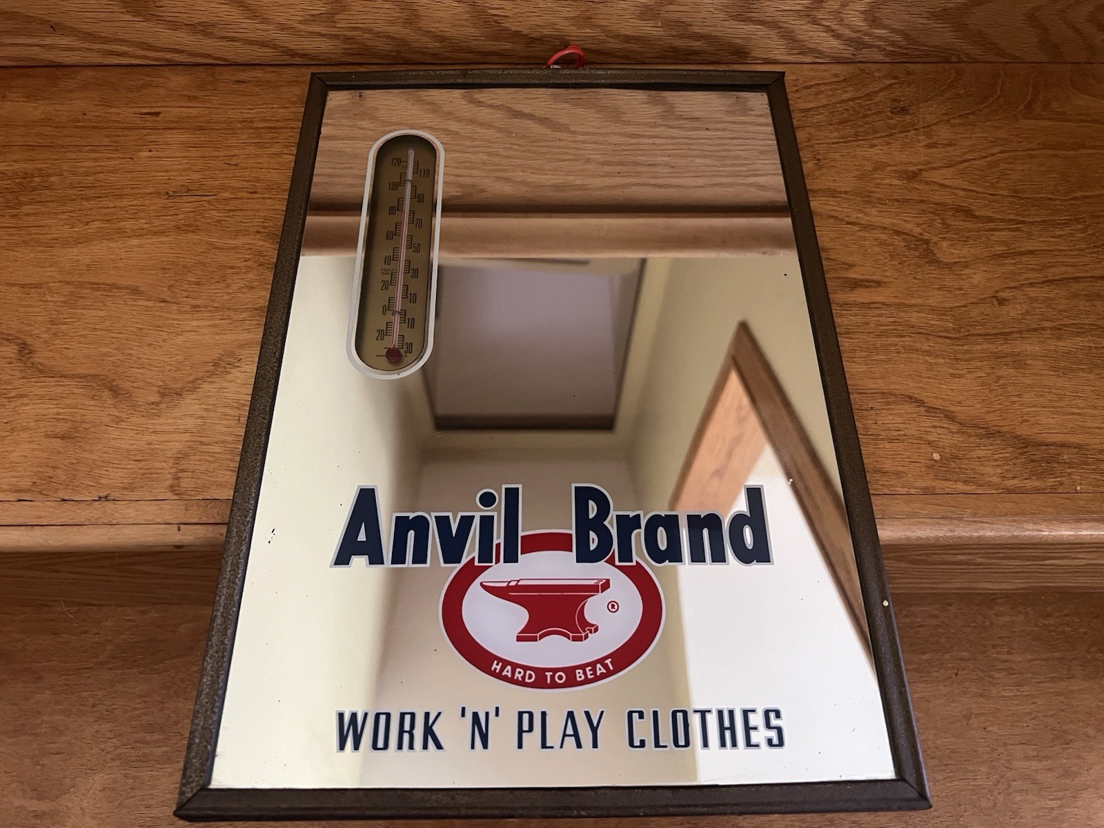 Vintage 1930’s Anvil Brand Denim Work Clothes Advertising Mirror Thermometer