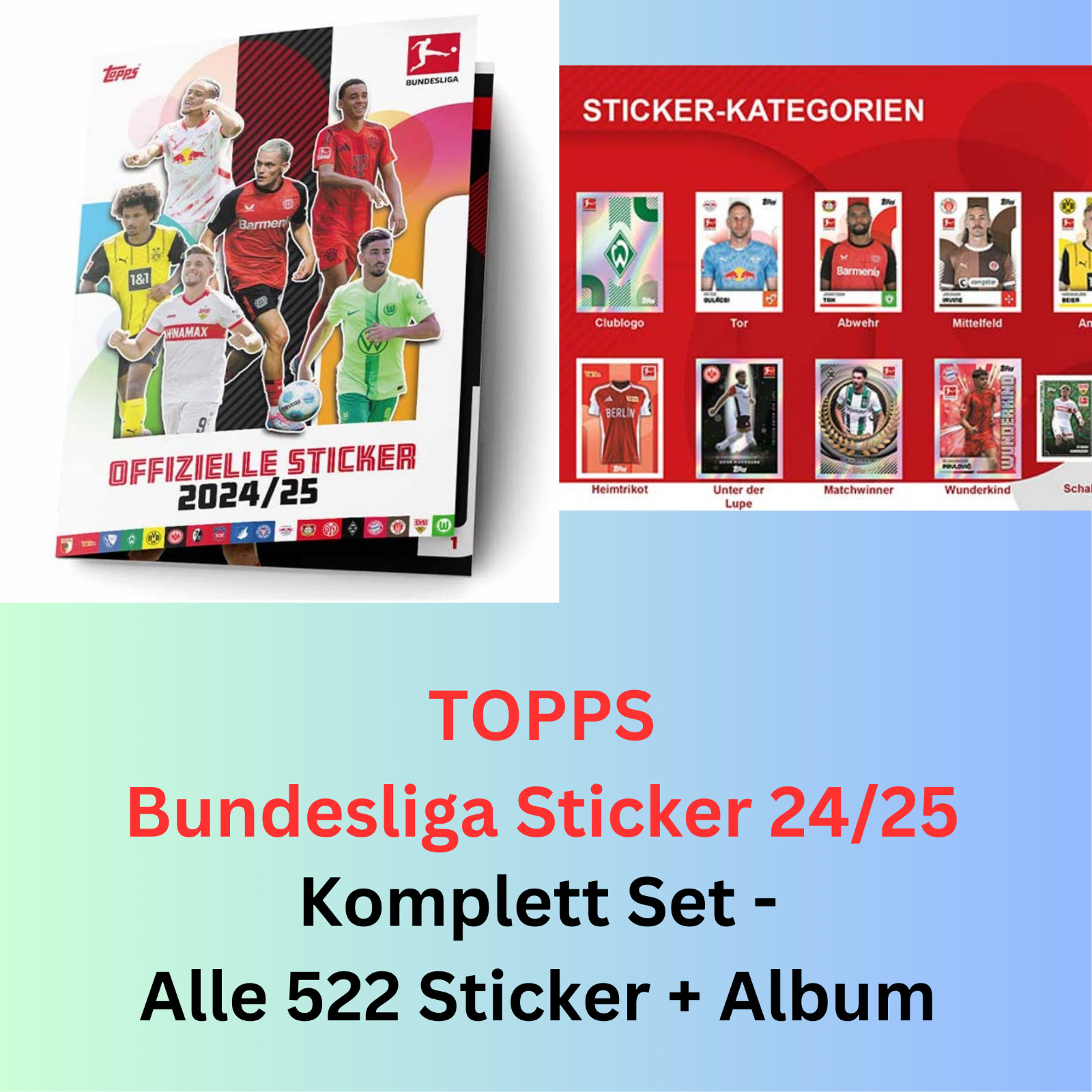 Topps Bundesliga Stickers 24/25 2024/2025 - 522 Stickers Complete + Album + Bag