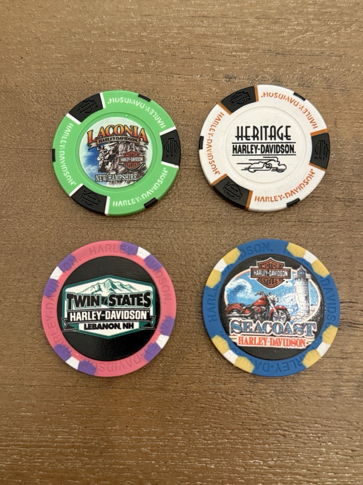 New Hampshire Harley Davidson Poker Chip Lot of 4 Dealership NH Chips Collection