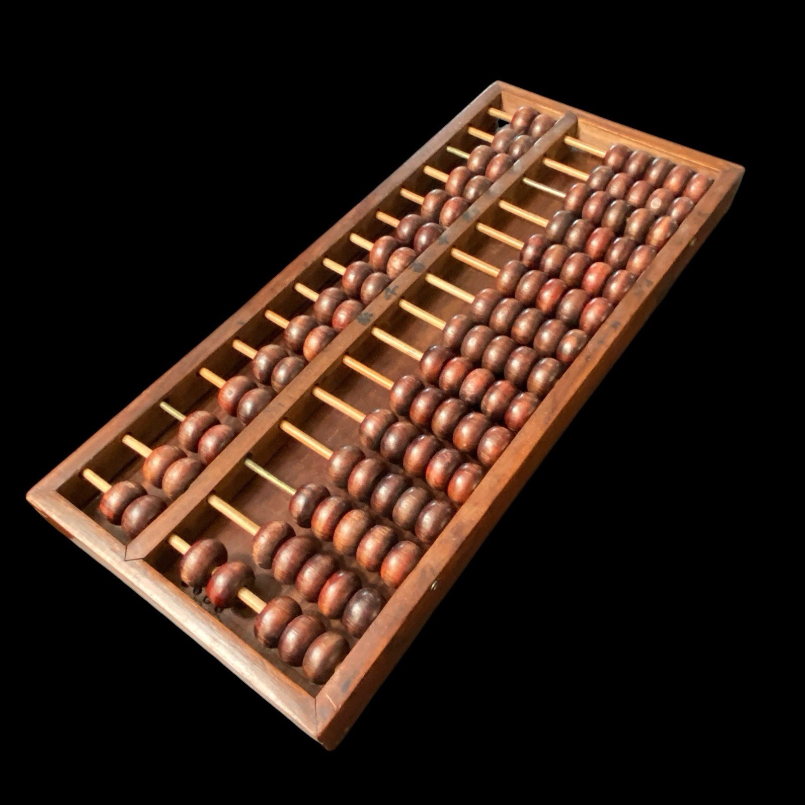 VTG Chinese Wooden Abacus Box 13 Rod Suanpan Sliding Back Panel Counting Frame