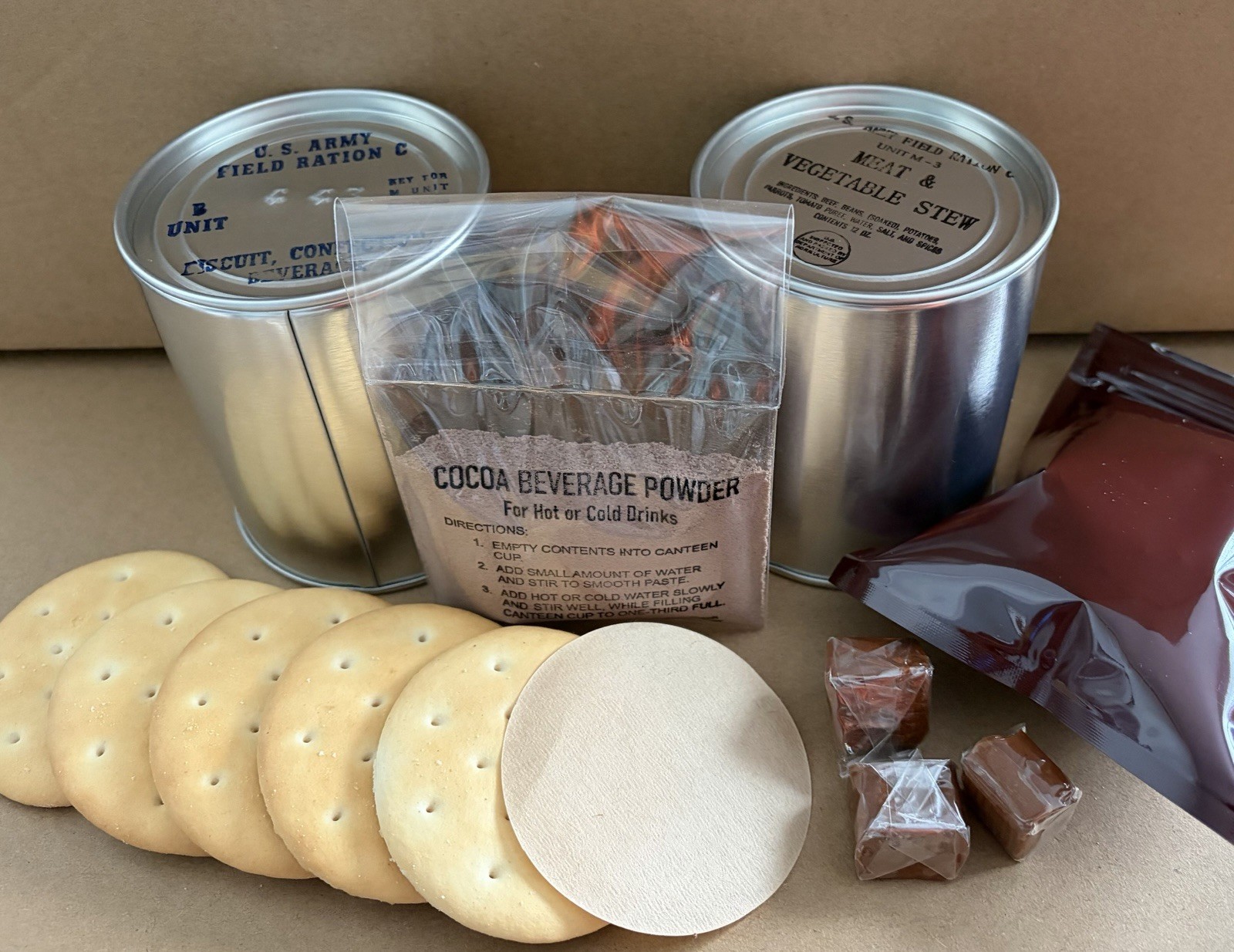 Early/Mid WAR WWII C Ration FULLY EDIBLE COCOA B UNIT AND M UNIT REPRRODUCTION