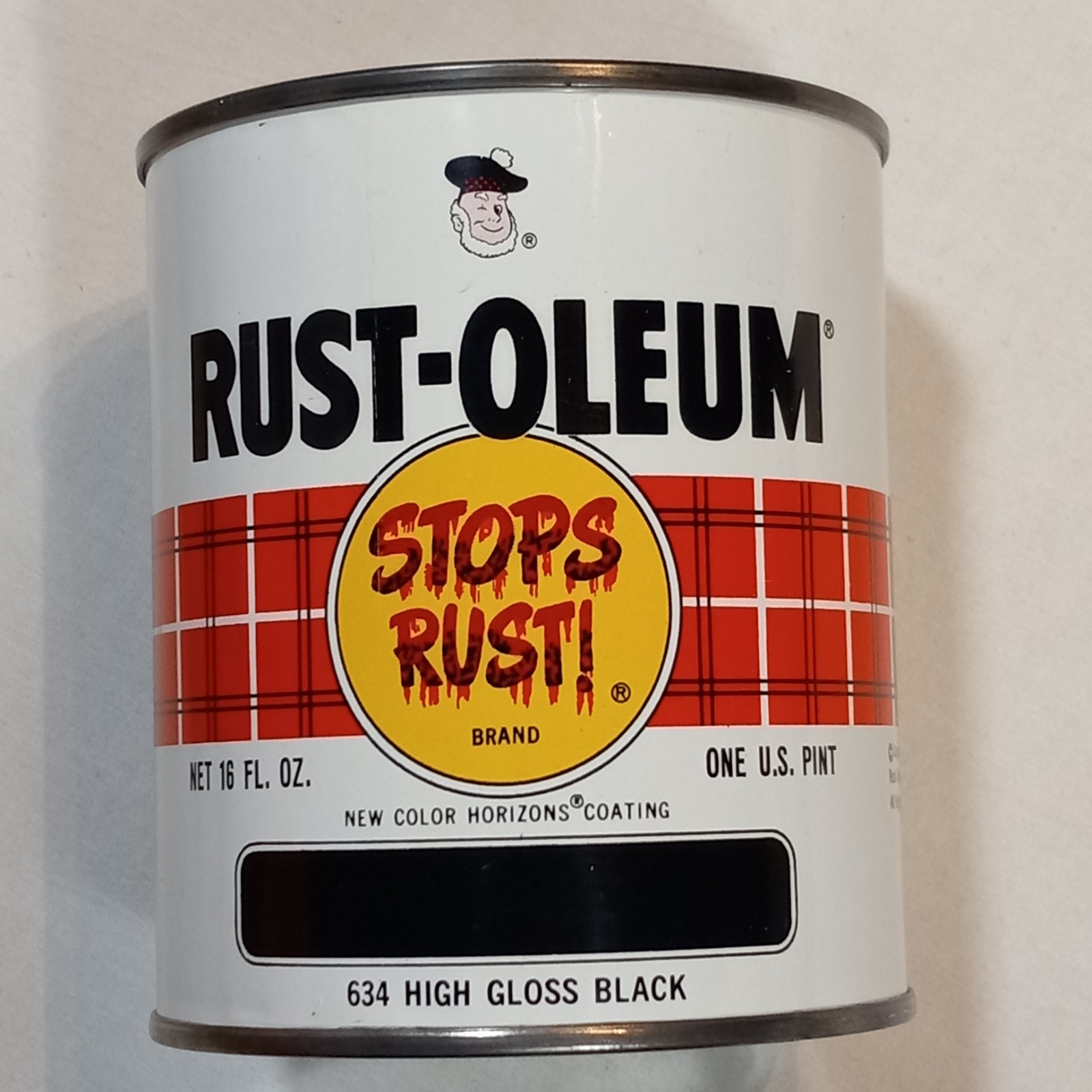 1972 RUST-OLEUM 634 HIgh Gloss Black Pint Can Vintage Paint Near Full 70s