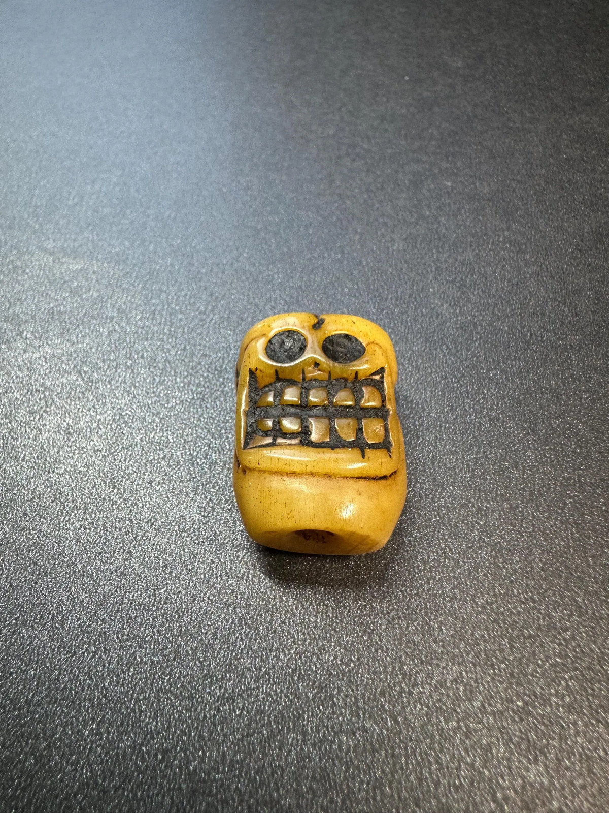 Tibetan Yak Bone Skull Guru Bead with “Om Mantra | HandCarved Citipati Charnel