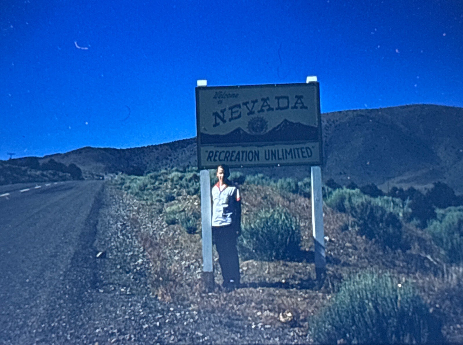 Orig 1956 Kodachrome Slide Nevada State Line Welcome Sign Highway B48