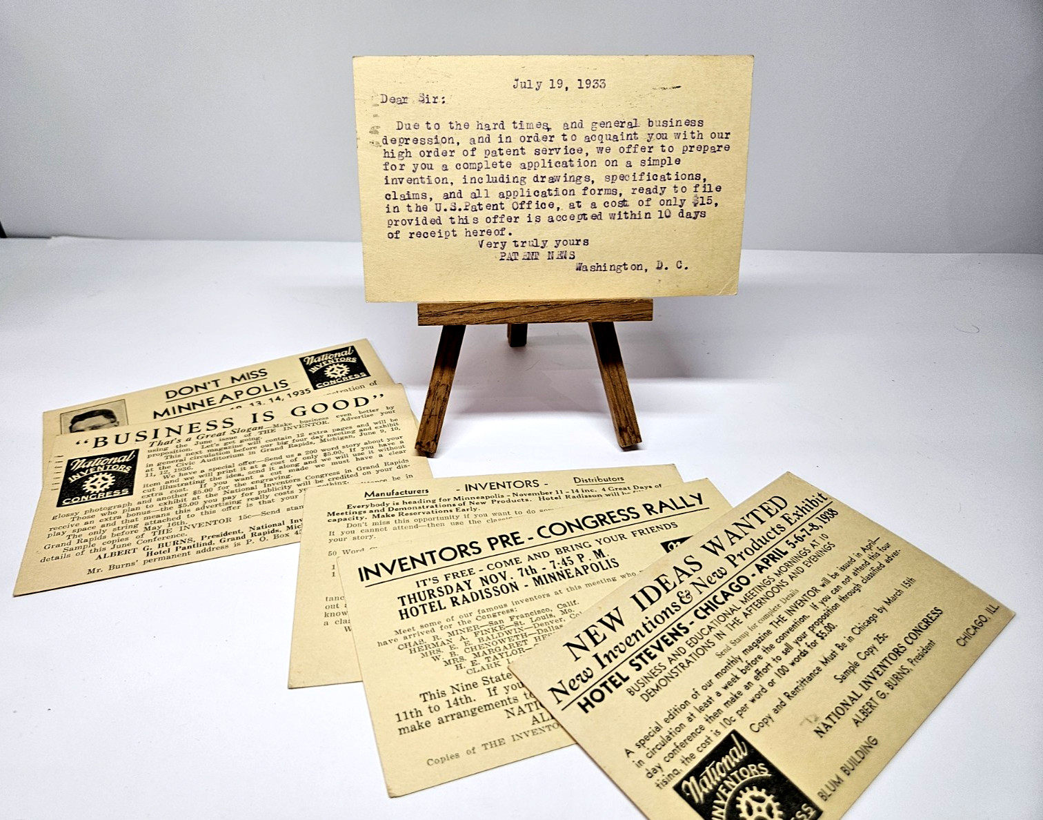 1933-38 National Inventors Congress Direct Mail Lot Fred Prosch Patent Ephemera