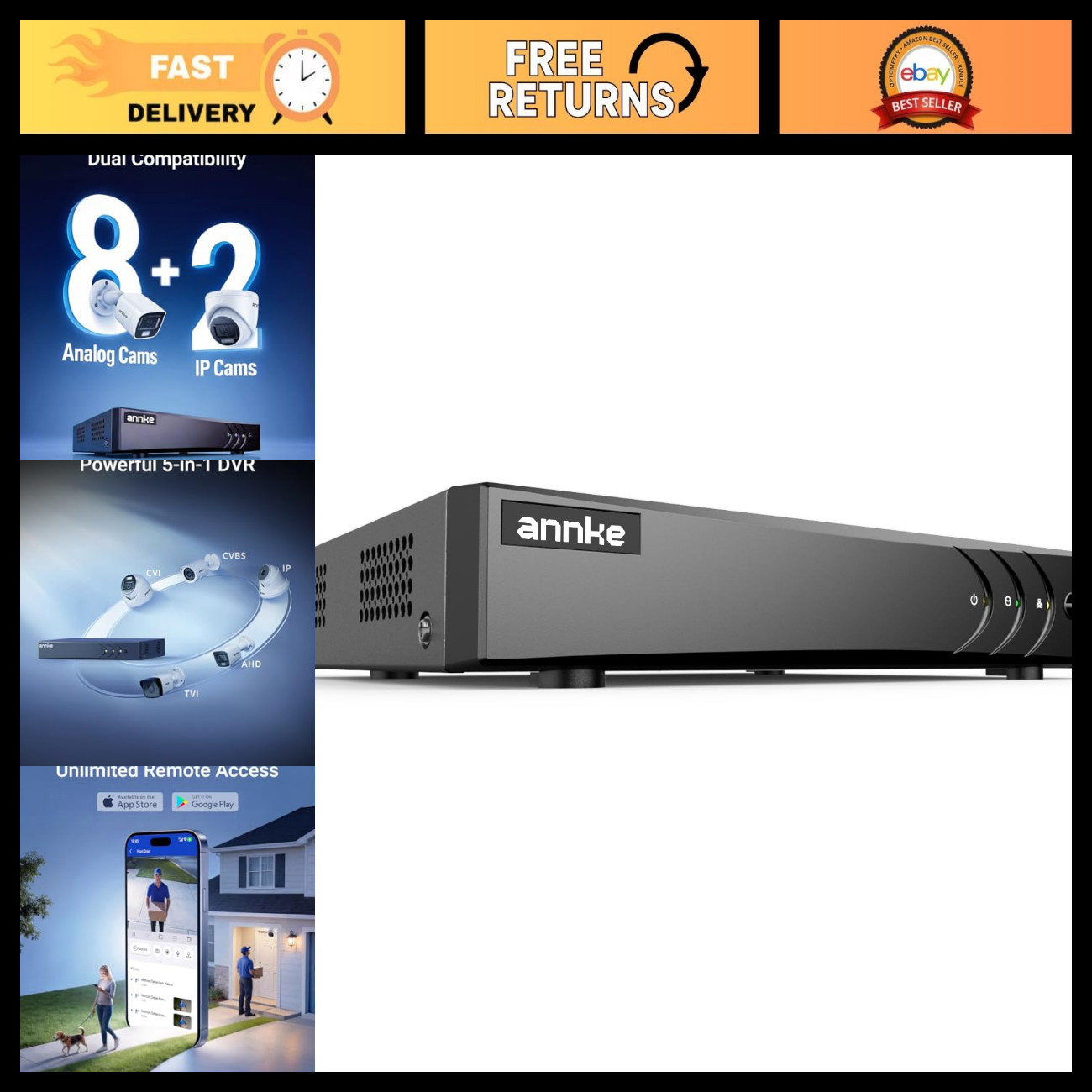ANNKE 8 Channel 3K Lite H.265+ Security DVR Recorder, Hybrid 5-in-1, NO HDD