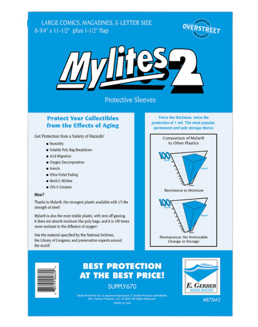 50 Sleeves E Gerber Mylites 2 Mil Mylar Bags - Large Comics & Magazine