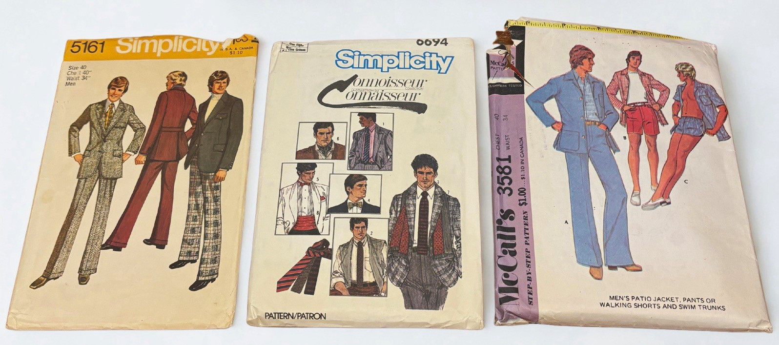 Vintage 1970s Men\'s Sewing Pattern Lot Simplicity 5161 6694 McCall\'s 3581 Suits