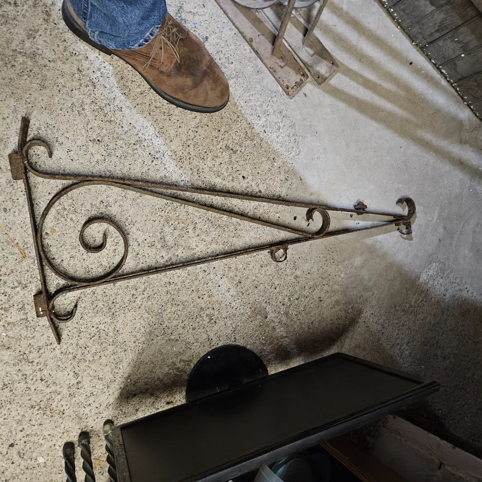 Large Vintage Industrial Scrolled Iron Sign Bracket 3' Feet 36