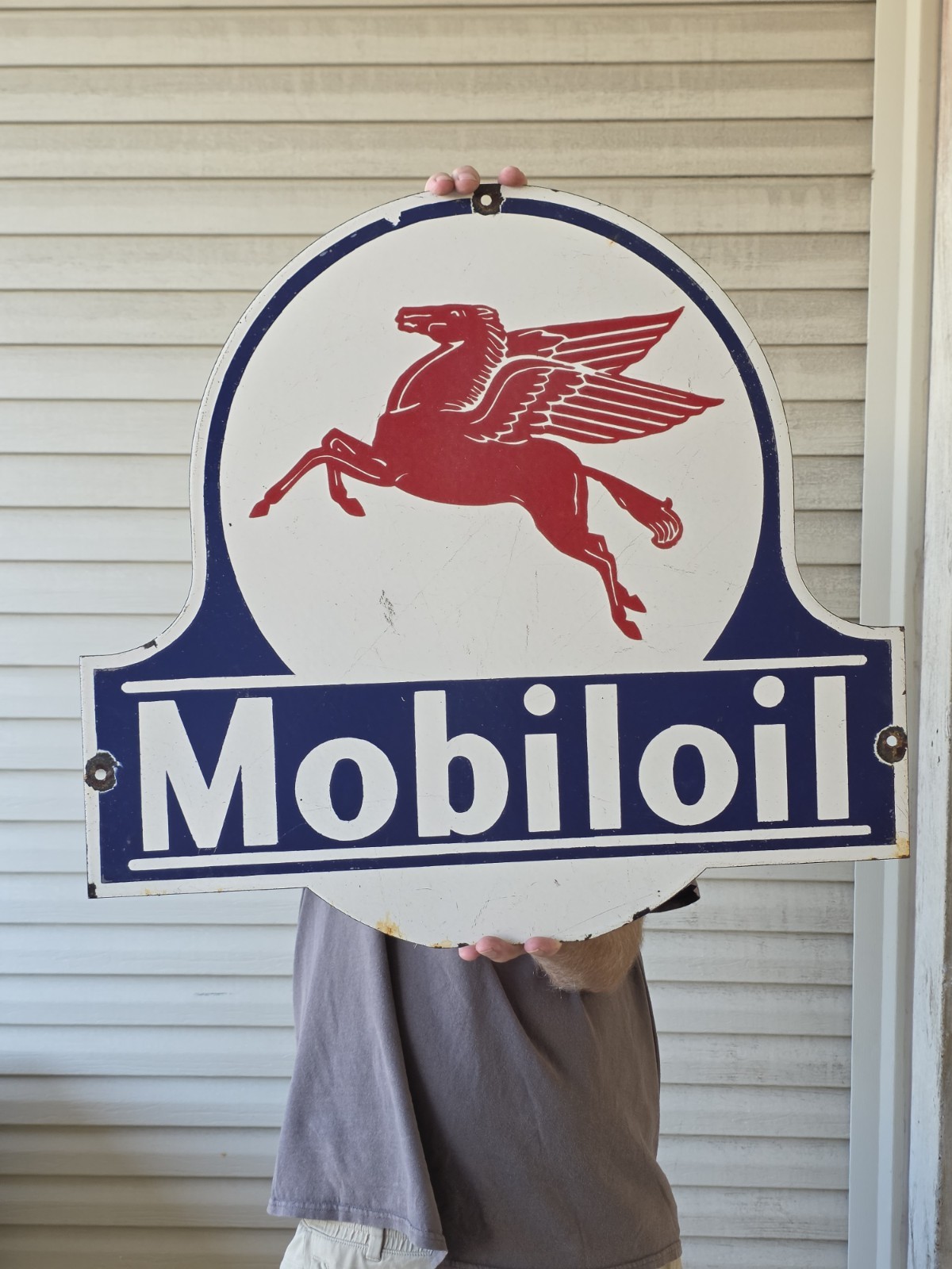  GIANT VINTAGE MOBILOIL PEGASUS PORCELAIN GAS STATION SIGN 24\