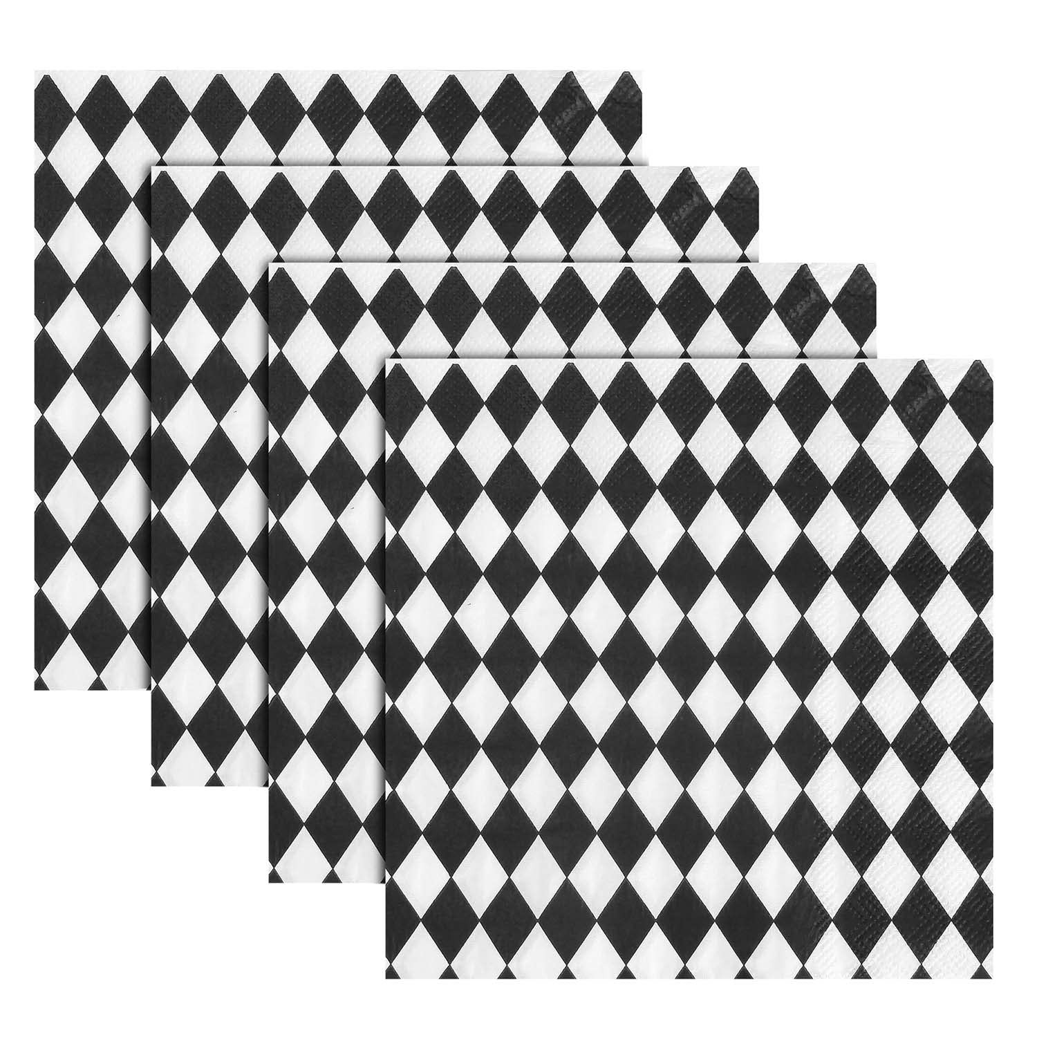 Quera 50 Pack Black White Plaid Paper Napkins 13 x 13 inches, Gold,White
