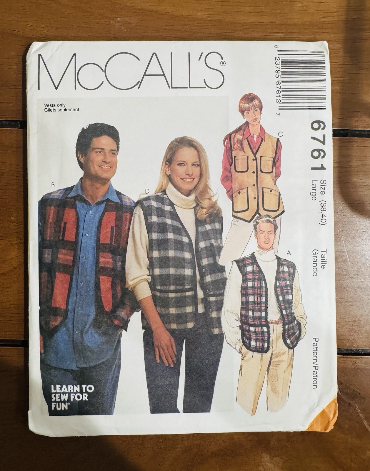 Vintage 1993 McCalls Vest Sewing Pattern 6761 Large UNCUT 