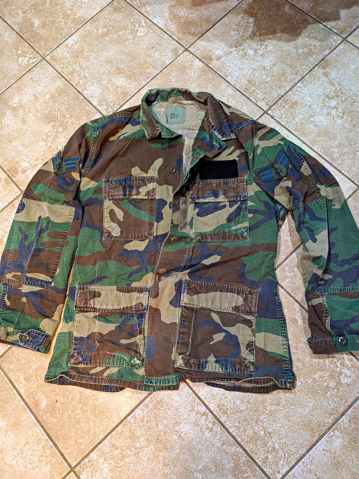 Vintage 1991 USAF 100% Cotton Ripstop Woodland Camo BDU Coat – Medium Long
