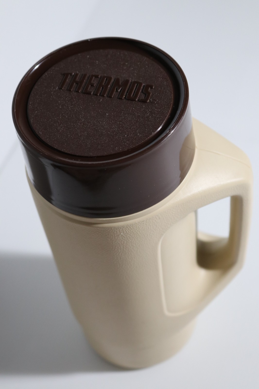 Vintage Thermos Model Tan Brown Insulated Bottle with Handle & Cup Norwich 12 In
