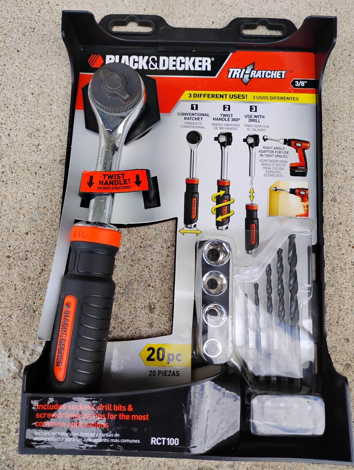 Black & Decker RCT100 TriRatchet 3/8-Inch 3-In-1 Drive Ratchet Brand New