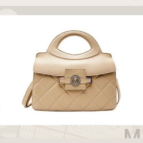 Valentino Orlandi Hand Bag.Beige. Crossbody Removable Strap. Quilted. New W/tags