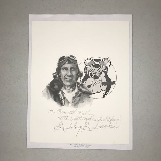 Gabby Gabreski Signed WWII Fighter Ace Portrait Inscribed Aviation Art