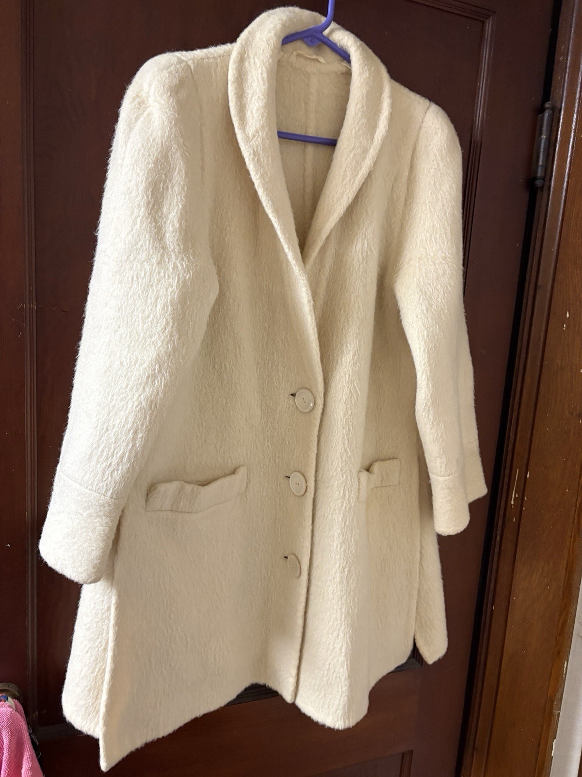 Rare Vintage 1980s AKRIS OF SWITZERLAND x MARTHA Cream Mohair Shawl Collar Coat