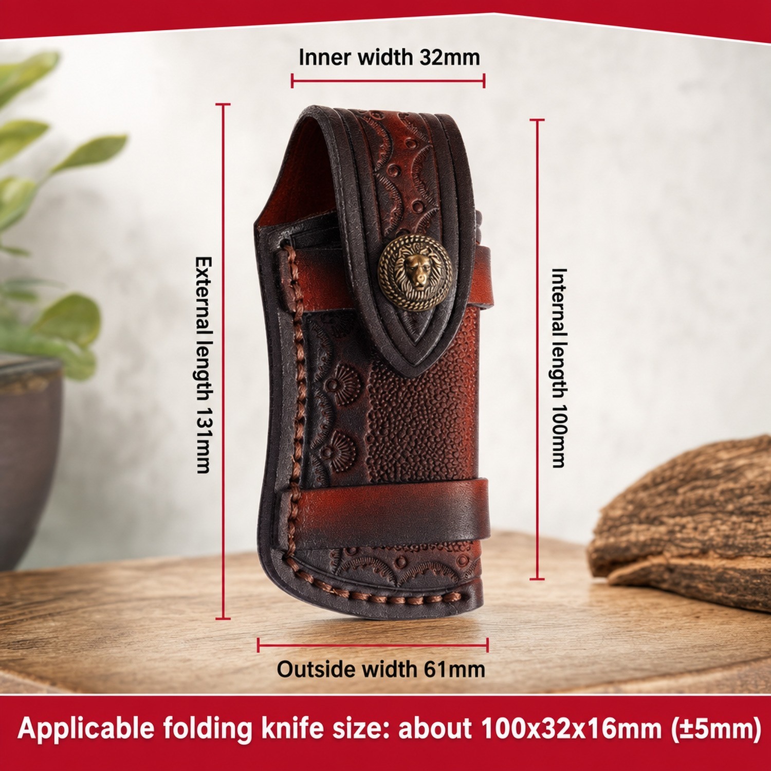 Hand Made Carved Cow Leather Sheath For Folding Knife Cover Pouch Belt Clip US