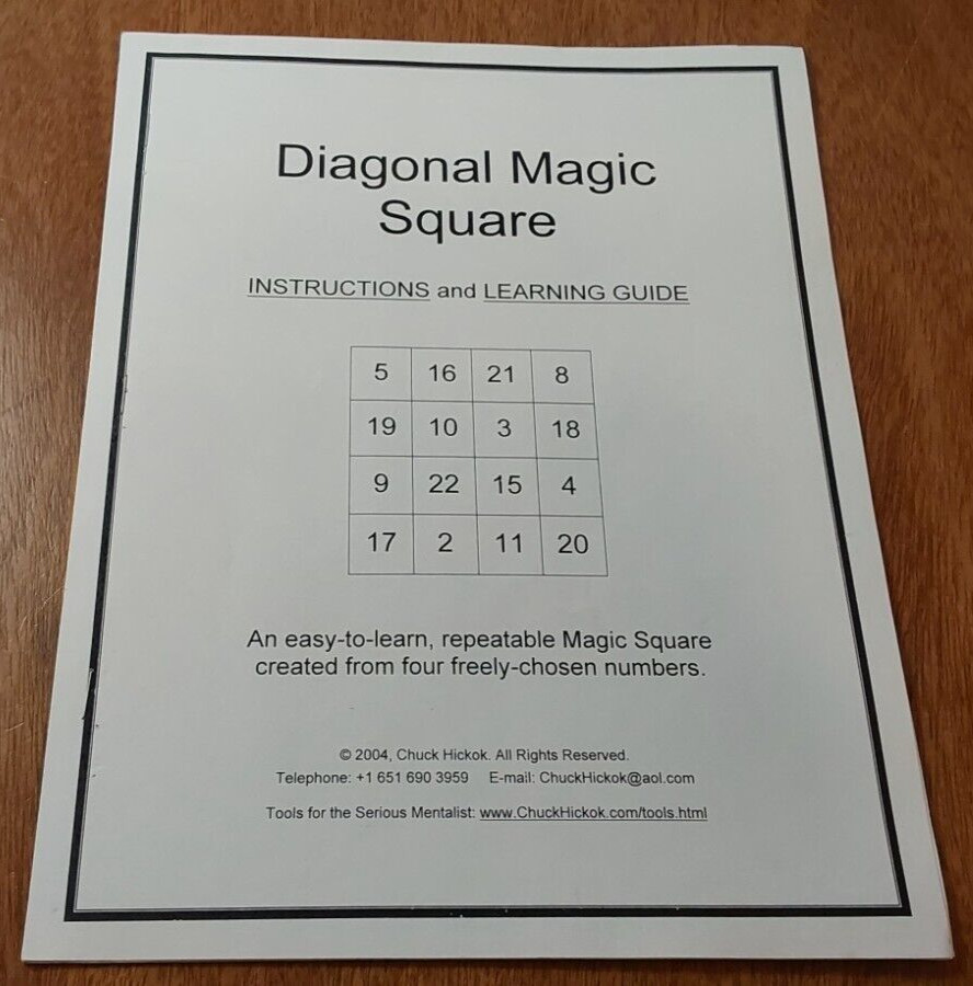Diagonal Magic Square: Instructions Guide; Hickok, Chuck - Signed 73/250