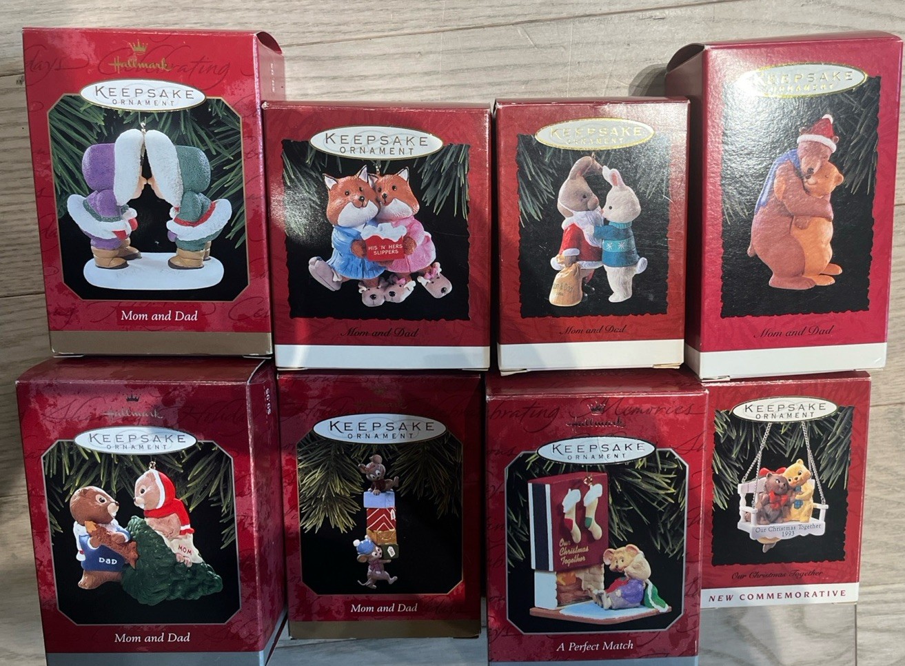 NIB Lot of 8 Hallmark Keepsake Ornaments Animal Mom And Dad 1993-1999
