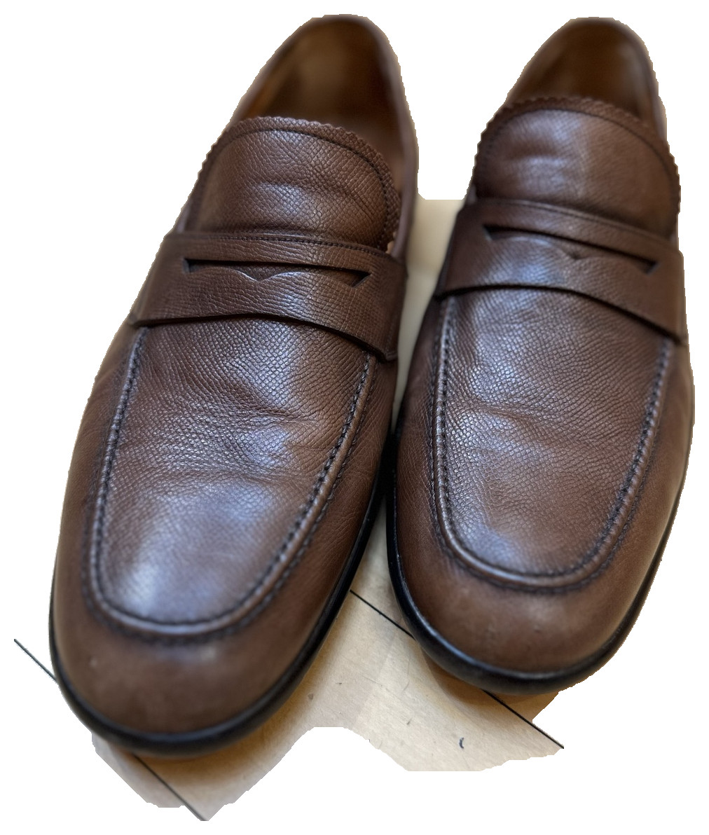 Bally Men’s Brown Pebbled Leather Penny Loafers Slip On Shoes US 10.5