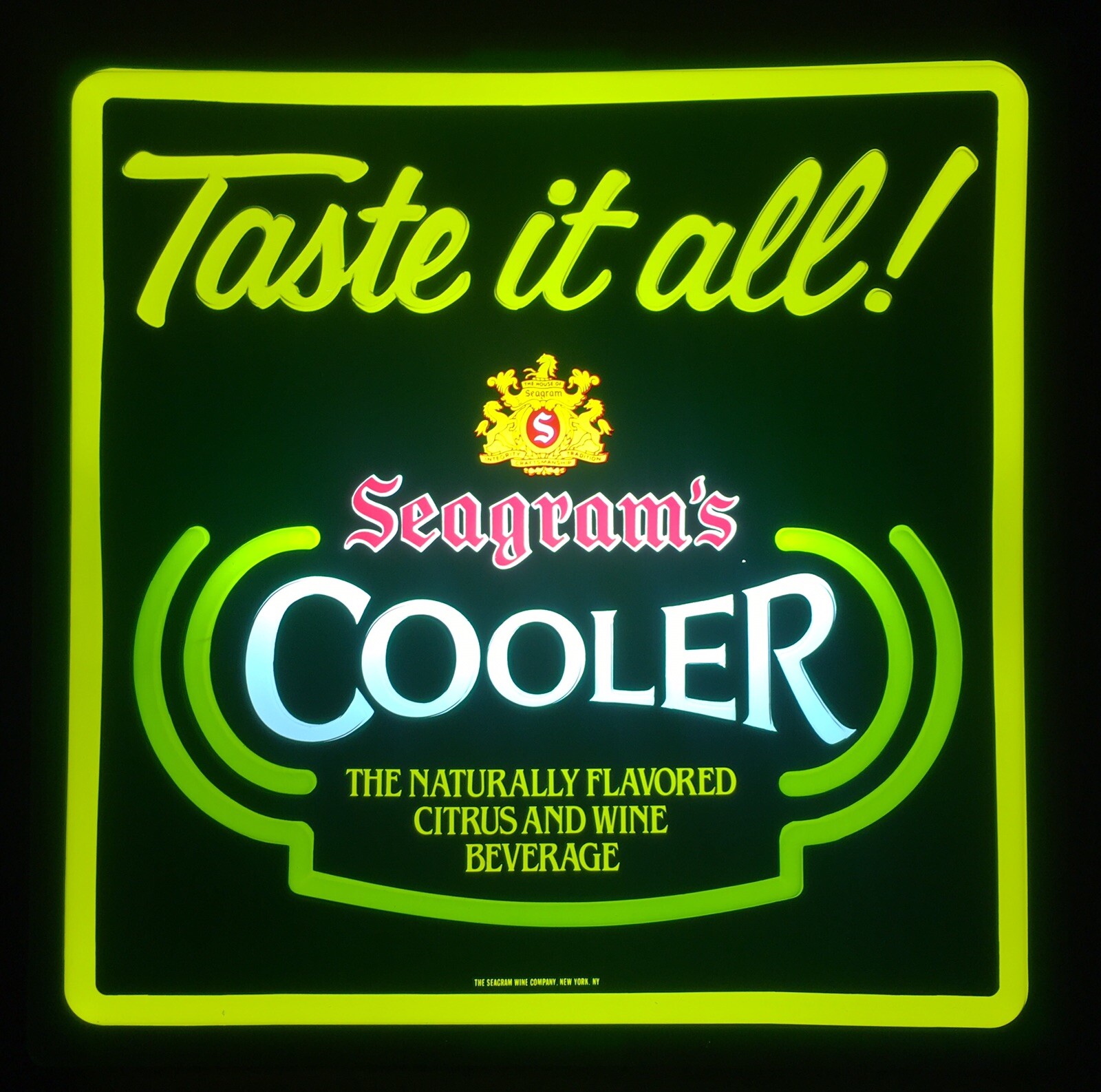 Vintage 1985 Seagram’s Cooler “Taste it all” LED Lighted Sign - Rare