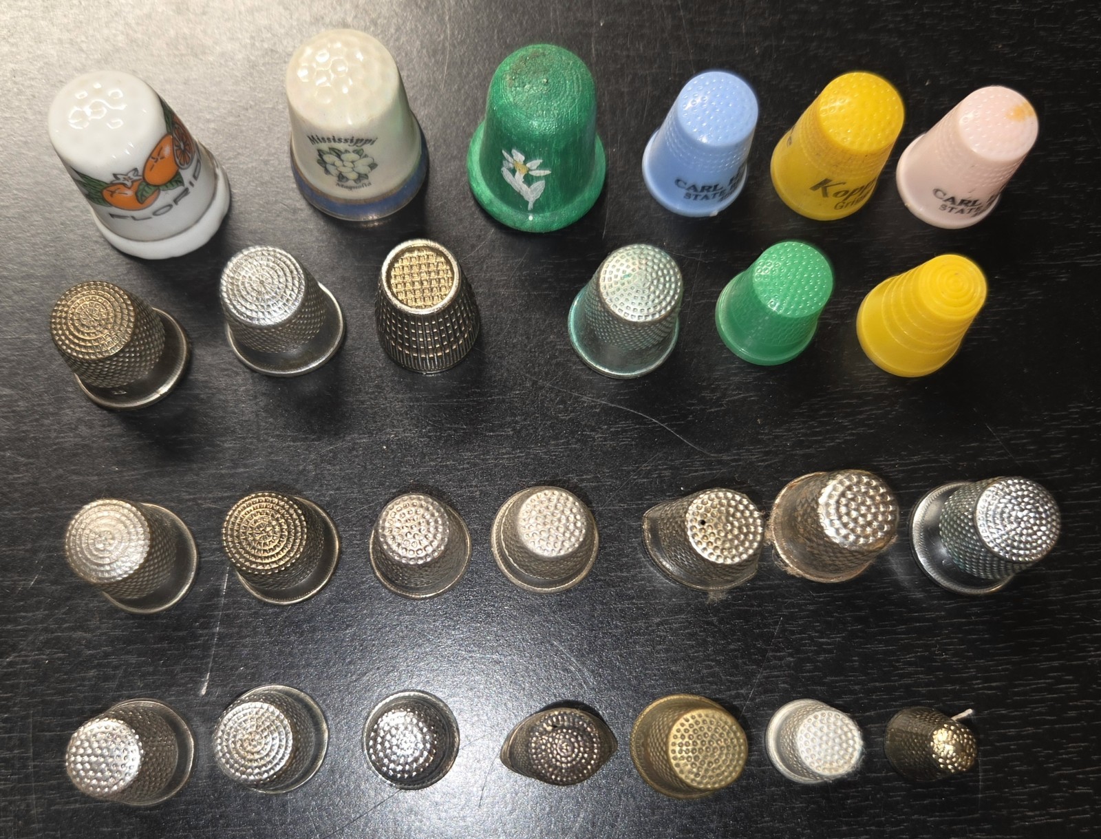 Vtg antique Mixed Materials sewing thimbles porcelain celluloid various metals