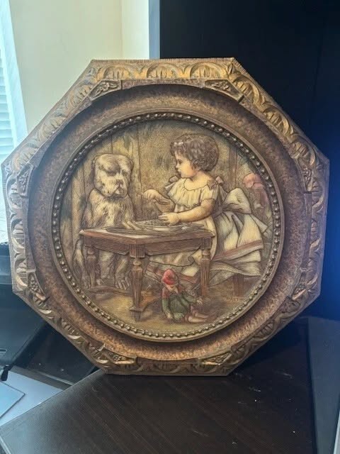 VINTAGE 1970\'s SCULPTURED ARTINI ENGRAVING HandPainted SIGNED NUMBERED GIRL DOG