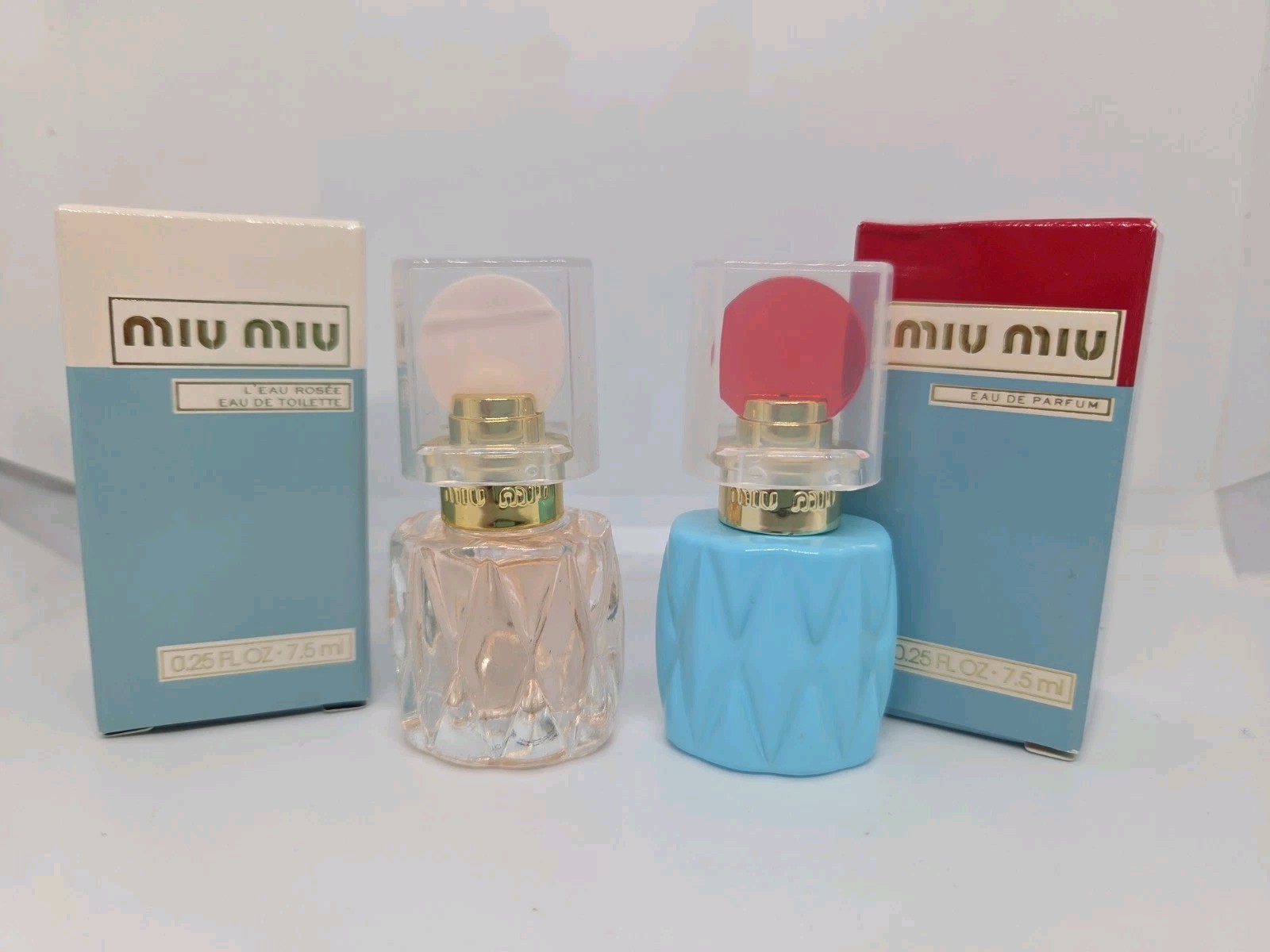Miu Miu Eau de Parfum Miniature Set of 2 w/ Boxes 7.5ml (Pink/Red Caps)