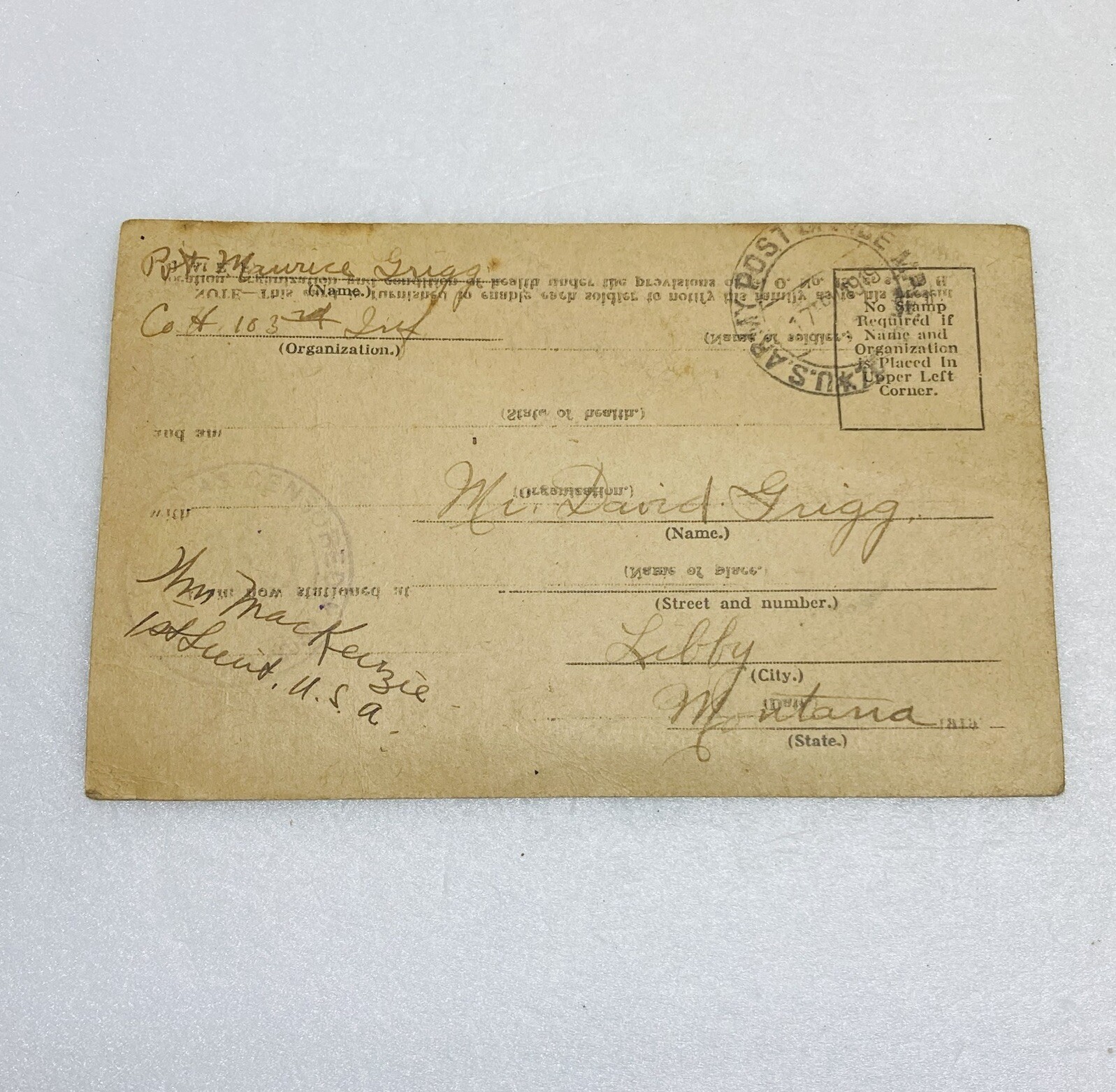 Rare 1919 WW1 Soldier Post Card 103rd Infantry St. Gervais France Stationed P2