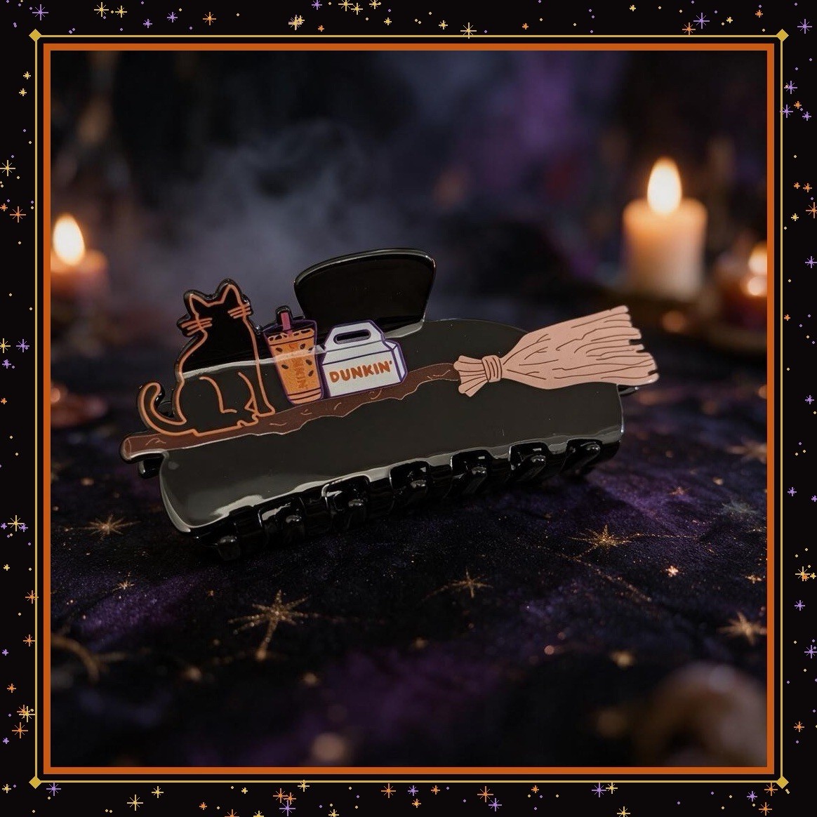Dunkin 2026 Salem Halloween Black Cat Broom Drink Hair Claw Clip *Authentic*