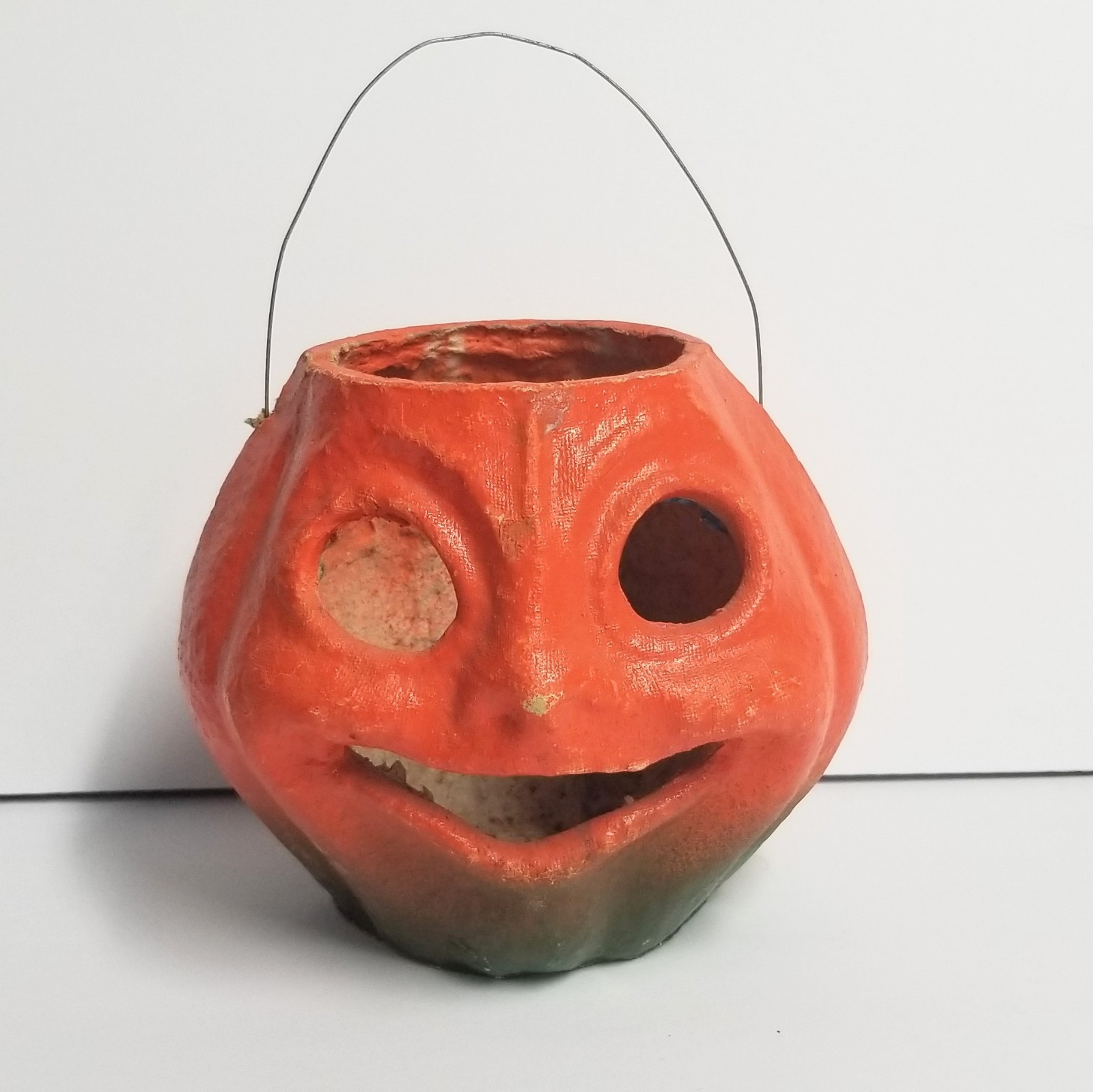 Vintage Halloween Grinning Paper Mache Pulp Jack-O-Lantern Pumpkin Lantern