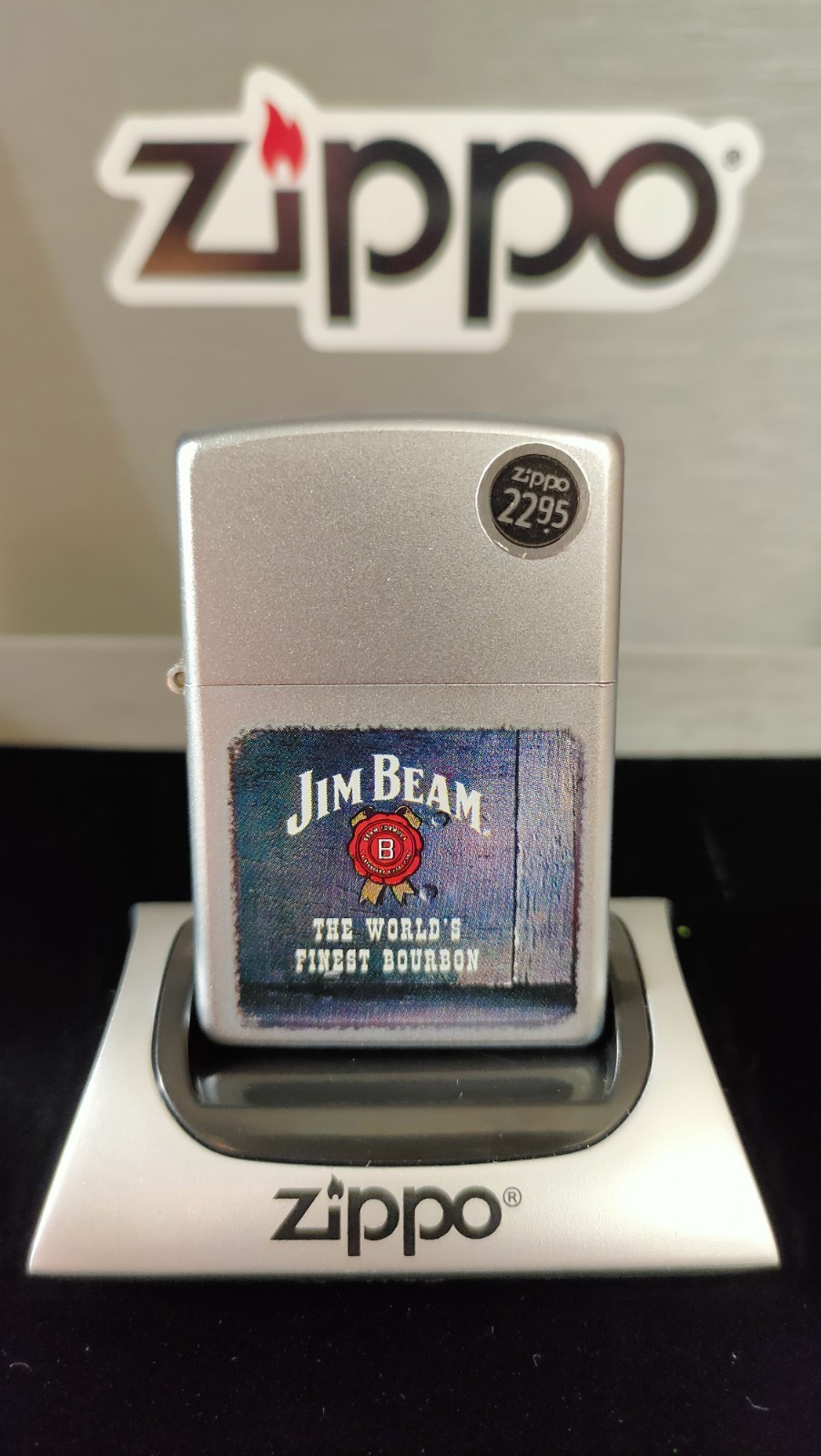 21018 ZIPPO Jim Beam Rosette Lighter. Satin Chrome. B2006 Made. Mint Condition