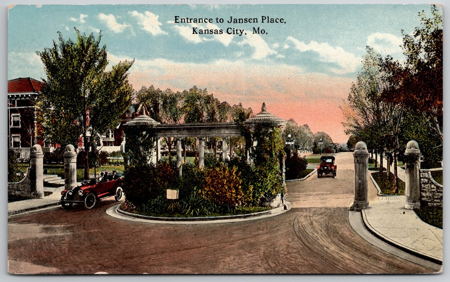 Vintage Entrance Jansen Place Kansas City MO Hall Bros Postcard