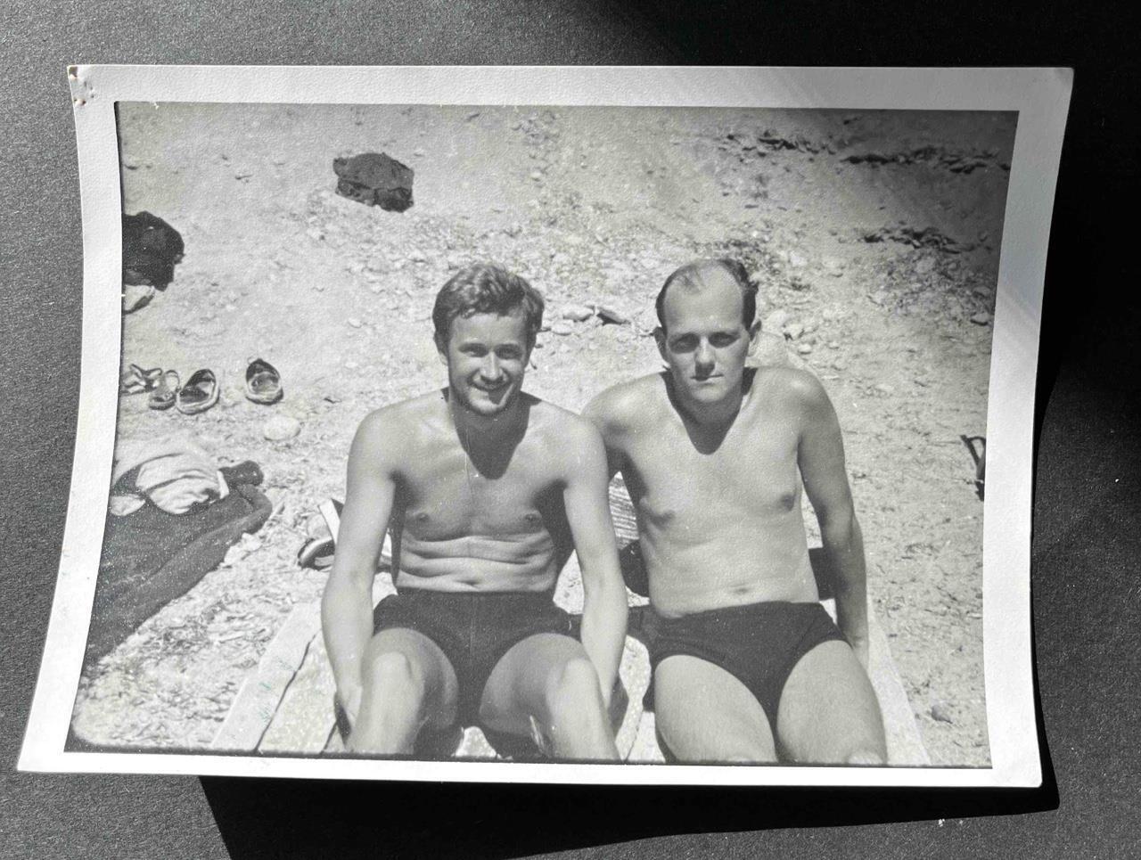 Original Photo 2 Handsome Men Swim trunks Beach Gay