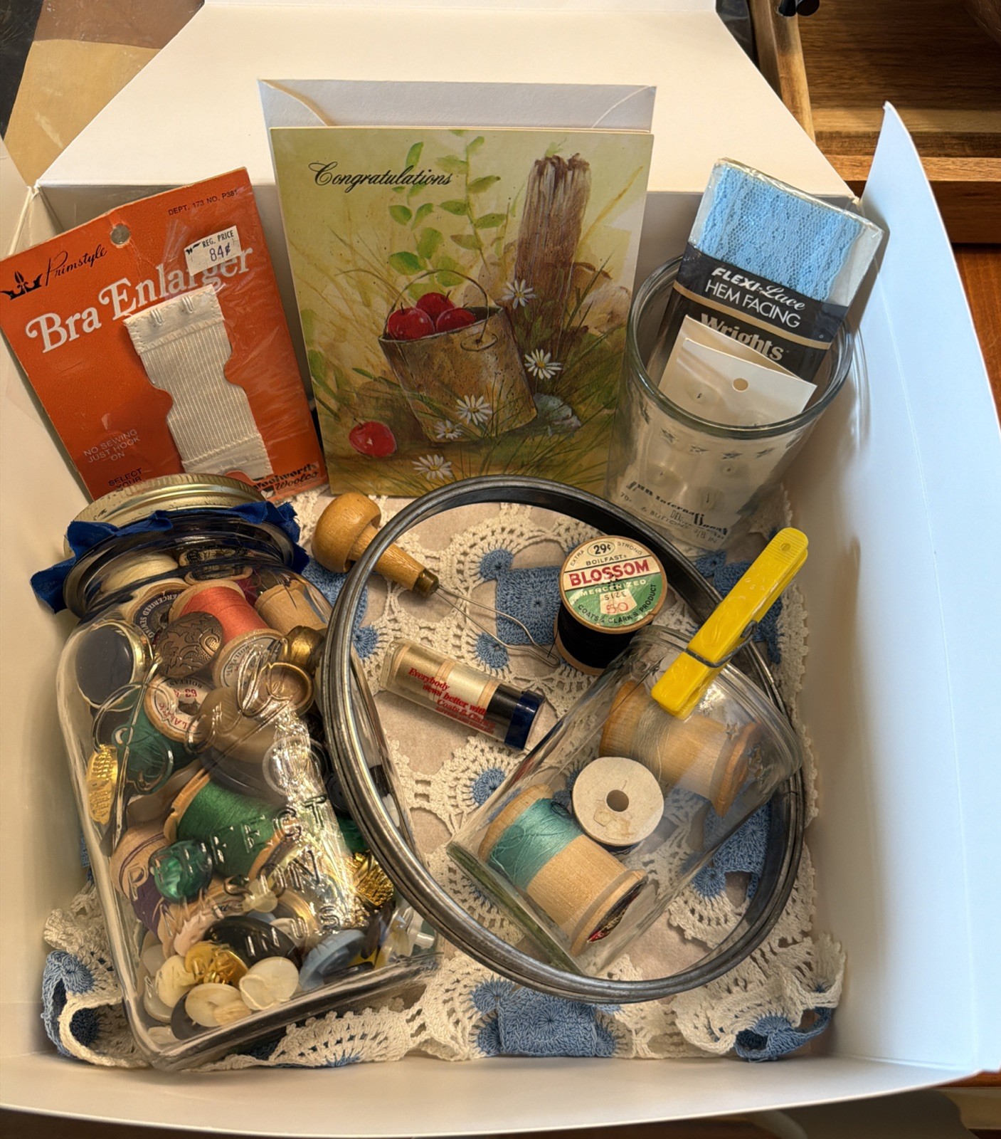 Vintage Estate Finds Mystery Surprise Gift Box Sewing Notions Spools Buttons