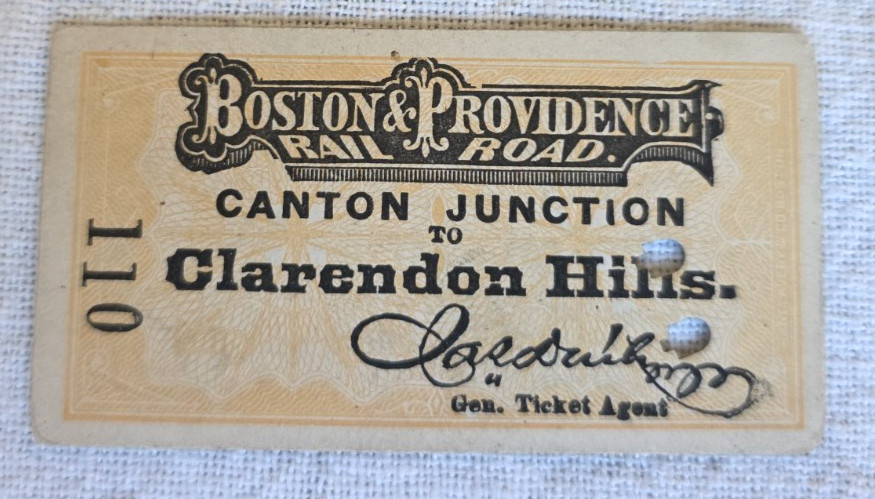 11/10/1888 Boston & Providence RR Ticket Canton Junction to Clarendon Hills